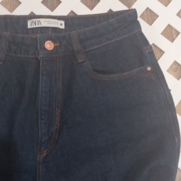 Zara Denim Dark Blue High Rise Mom Jeans - Picture 5 of 7